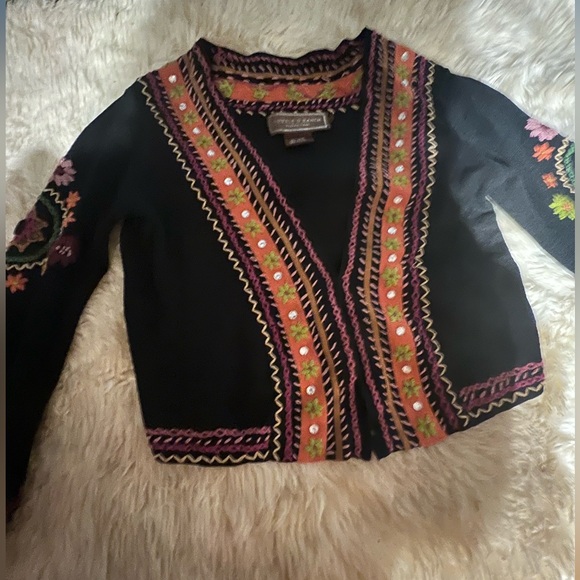 Double D Ranch embroidered rhinestone studs boho sweater cardigan floral hippie - Picture 2 of 12